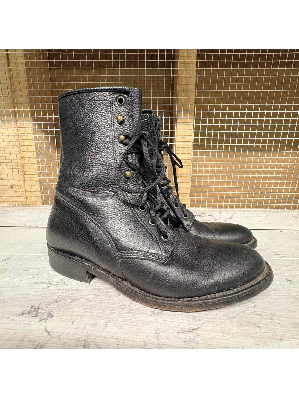 Boulet Women's Black Leather Lace-Up Combat Boots Size 8 C